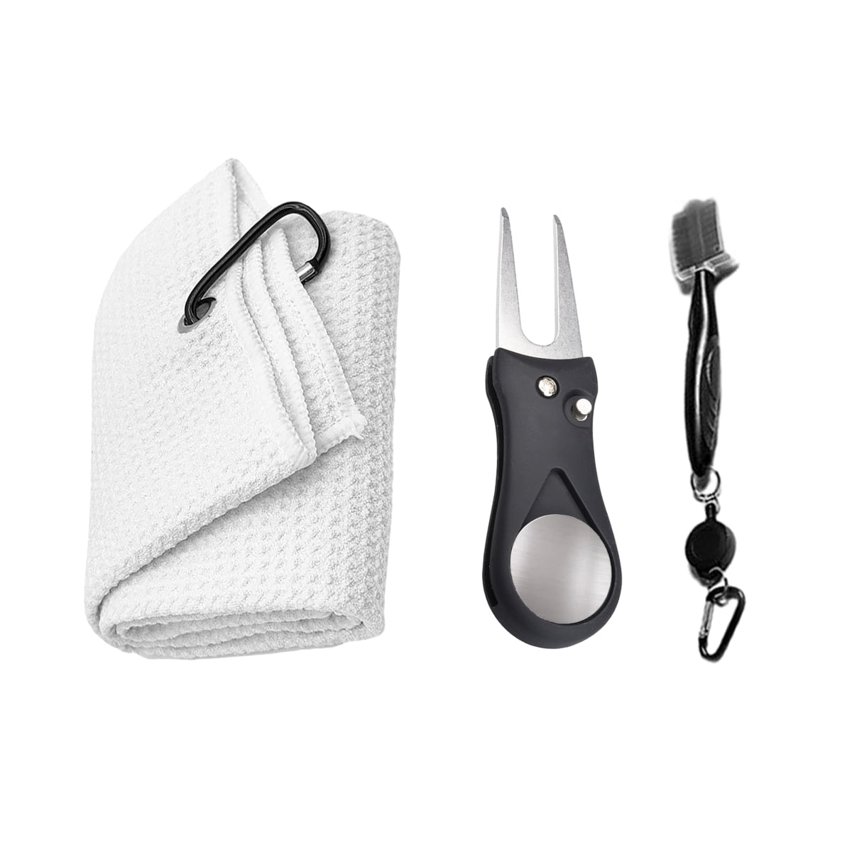 Microfiber Golf Towel (40x40cm) Golf Club Brush Golf Divot Tool Golf