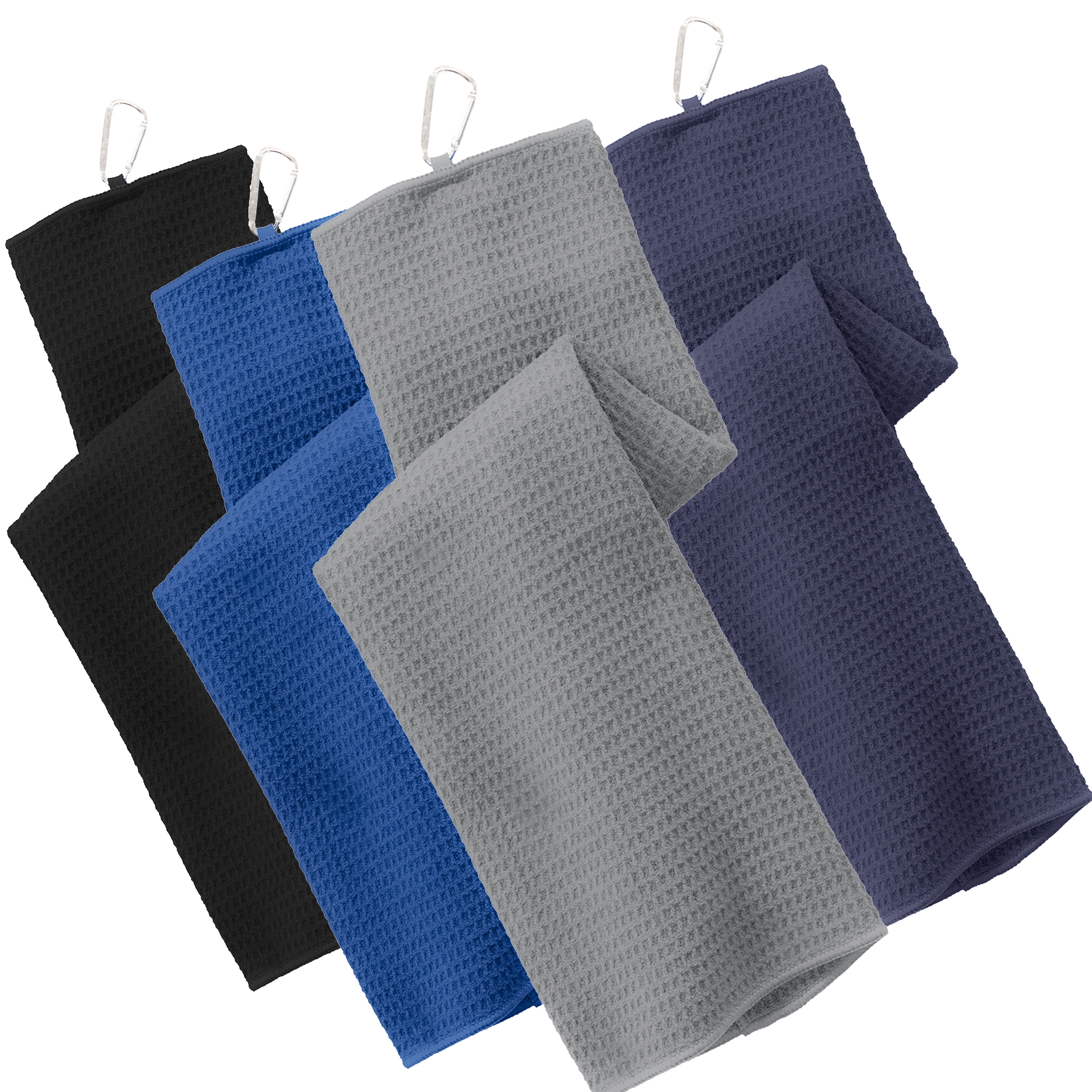 Microfiber Golf Towels Tri-Fold Variety Four Pack Bundle Poly Nylon Waffle