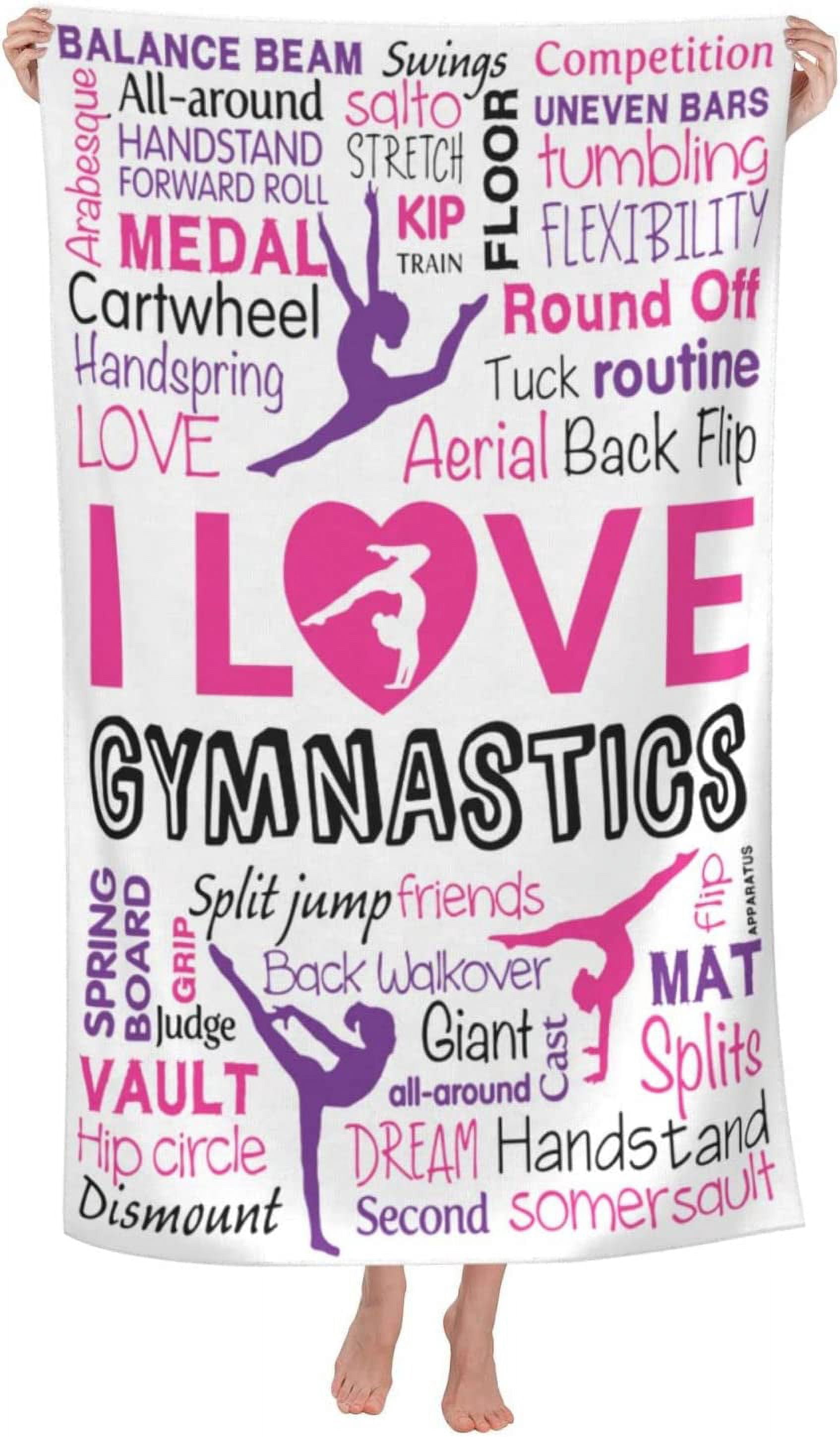 Microfiber Gymnastics Bath Towels for Adults, Pink I Love Gymnastics White Beach Towels, Gymnastics Gifts Ideas for Gymnast Girls, Quick Dry Pool Towel Beach Accessories, Oversized 31.5x51.2