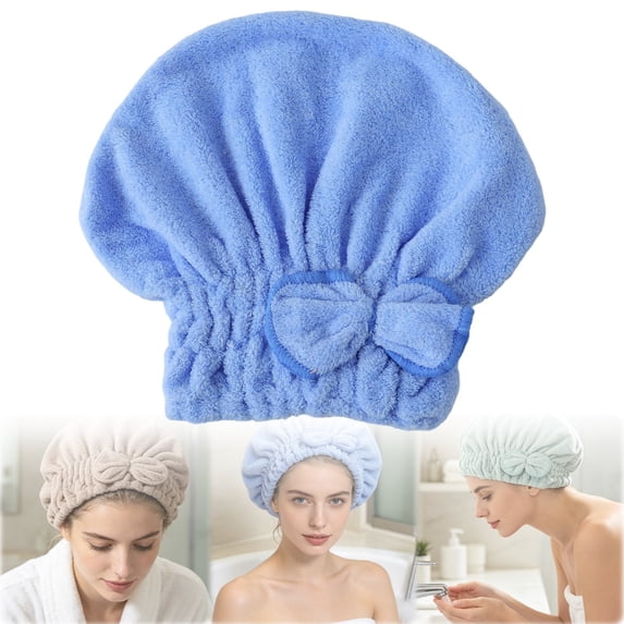 Microfiber Hair Drying Cap With Bow, Extrame Soft & Ultra Absorbent, Fast Drying Hair Turban Wrap Towels Shower Cap Anti Frizz Great Gift for Women and Girls
