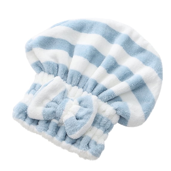Microfiber Hair Drying Caps Stripe,Extrame Soft & Ultra Absorbent, Fast Drying Turban Hair Wrap Towels Thick Fluffy for Women Blue