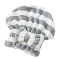 thumbnail image 1 of Microfiber Hair Drying Caps Stripe，Extrame Soft & Ultra Absorbent, Fast Drying Turban Hair Wrap Towels Thick Fluffy for Women Gray, 1 of 6