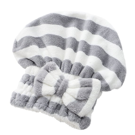 Microfiber Hair Drying Caps Stripe,Extrame Soft & Ultra Absorbent, Fast Drying Turban Hair Wrap Towels Thick Fluffy for Women Gray