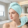 thumbnail image 1 of Microfiber Hair Drying Towel Wrap Super Absorbent Quick Dry Turban with Button Closure Soft Hair Cap for Women After Shower Bath, 1 of 6