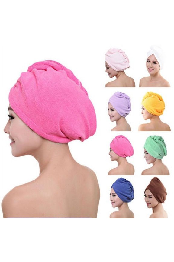Microfiber Hair Drying Towel Wrap Turban Head Hat Bun Cap Shower Dry Microfiber