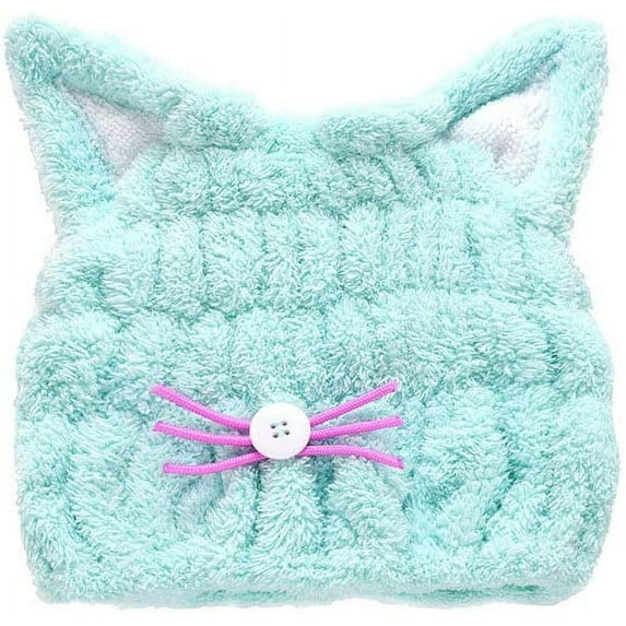 Microfiber Hair Quick Drying Towel Wrap for Women Adults or Kids Girls, Cute Ears Bath Tool Hair Turban, Soft Absorbent Hair Dry Hat Lightweight Bouncy Hat Headscarf, Blue