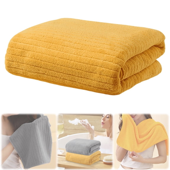 Microfiber Hair Towel,Bath Towel,Quick Drying,Microfiber Coral Velvet Highly Absorbent Towels,Multipurpose Use as Bath Fitness,Bathroom,Shower,Sports,Yoga Towel(55"L x 13.8"W,Yellow)