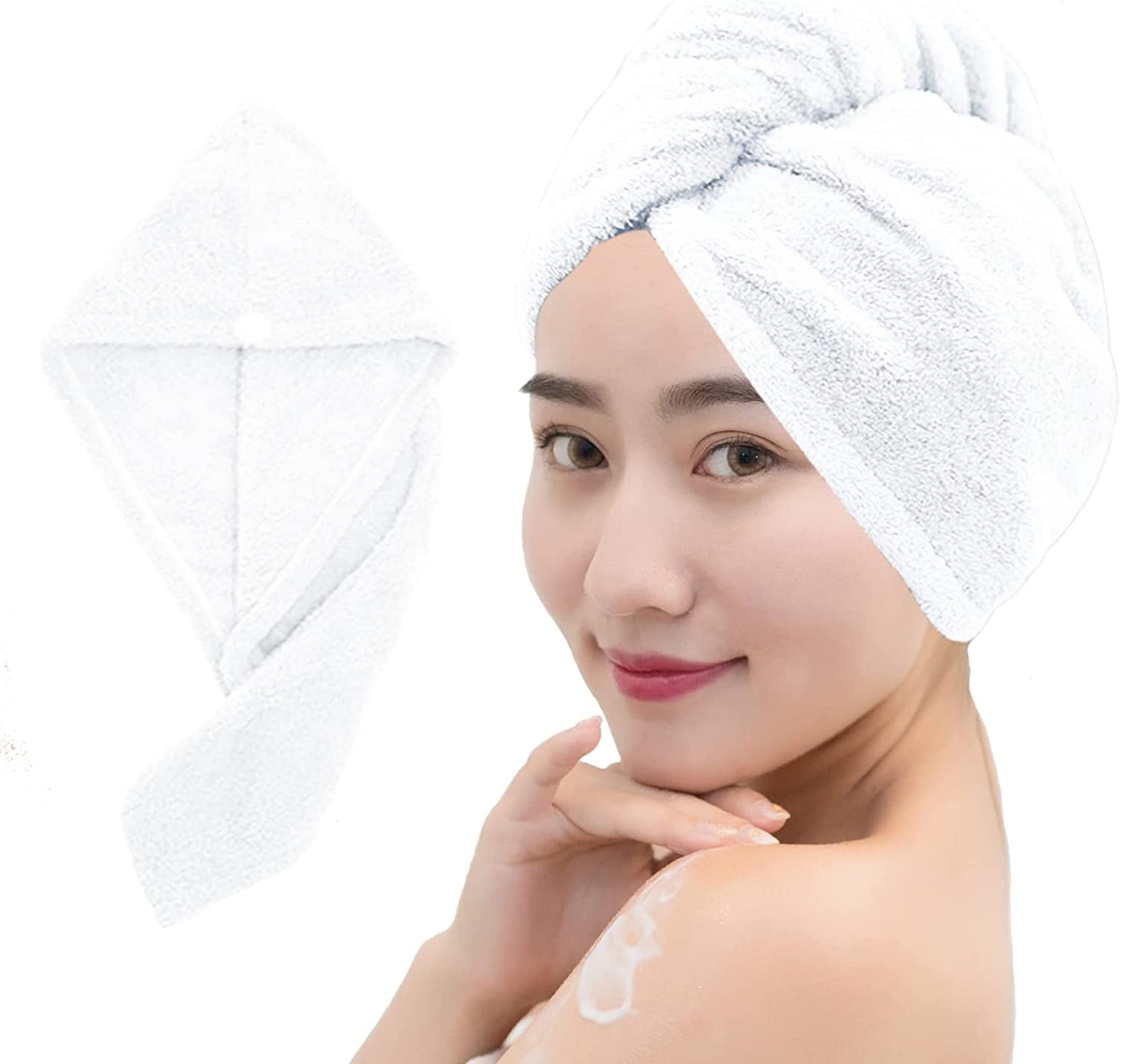 Microfiber Hair Towel Wrap for Women, 10 Inch X 26 Inch Super Absorbent Quick Dry Hair Turban, Drying Hair Wrap Towels for Drying Curly, Long & Thick Hair White