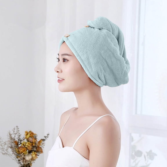 Microfiber Hair Towel Wrap for Women, Quick Dry Hair Turban with Button, Absorbent Bath Cap for Curly Long Hair, Anti Frizz Hair Drying Towel for Shower, Soft Velvet Head Scarf for Travel Gym Spa
