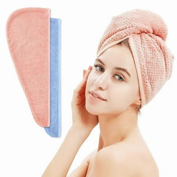 Microfiber Hair Towel Wrap for Women,2 Pack Quick-Drying Hair Towels (Blue + Pink)