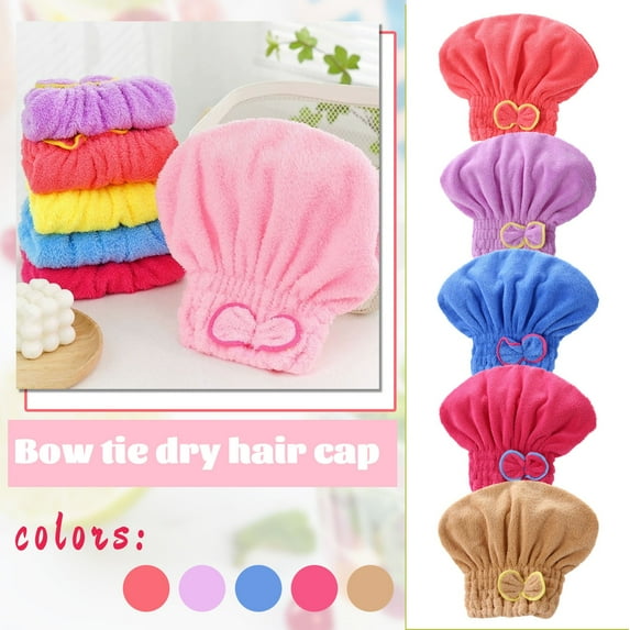 Microfiber Hair Turban for Women Super Absorbent Quick Dry Hair Wrap Bath Shower Cap Soft Elastic Band Bow Design Blue