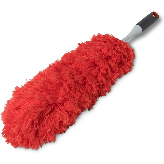 Microfiber Hand Duster Round - Comfort Non-Slip Grip Handle - Non-Scratch - Odor Resistant - Cleaning Appliances, Electronics, Pet Hair & Car Interior (23.5" Long) [Gray & Sunset Orange]