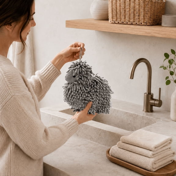 Microfiber Hand Towel 3D Llama‑Shaped Fuzzy Towel With Hanging Loop Cute Animal‑Style Absorbent Drying Cloth for Kitchen Bathroom Countertop