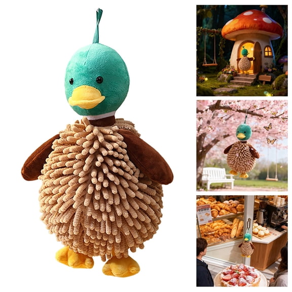 Microfiber Hand Towel, 7" Cute Plush Duck Hanging Cleaning Towel, Durable Reusable Absorbent Cleaning Cloth for Kitchen, Bathroom, Home