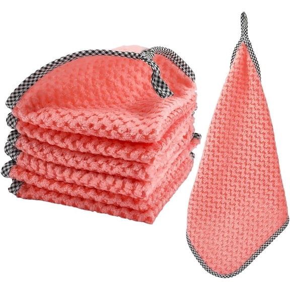 Microfiber Hangable Cleaning Cloth 6Pcs Highly Absorbent Cleaning Towels Square Kitchen Dishcloth Waffle Hand Towel Quick Drying Dish Brown