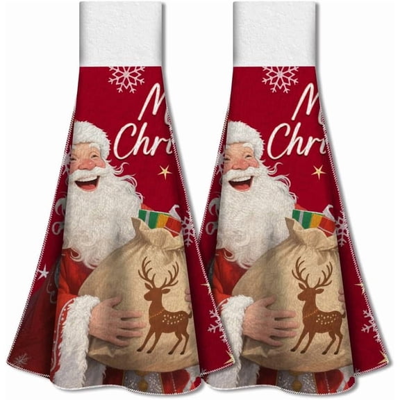 Microfiber Hanging Towel for Kitchen Santa Claus 345x315mm 2pcs/set Colorful