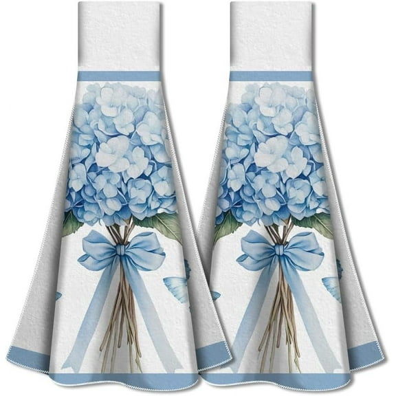 Microfiber Hanging Towel for Kitchen with Hook and Loop Fastener Hydrangea 345x315mm 2pcs/set