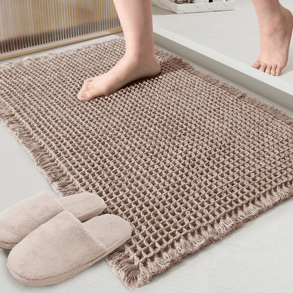 Microfiber Honeycomb Floor Mat 43 61 cm, Soft Absorbent Non-Slip Rug with Rubber Bottom, Tassel Design, Machine Washable Entryway or Bathroom Mat