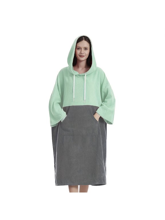 Microfiber Hooded Bathrobe and Changing Robe for Men and Women, Quick-Dry Long Poncho Towel with 3/4 Sleeves and Large Front Pocket for Beach, Pool, Swimming and Surfing