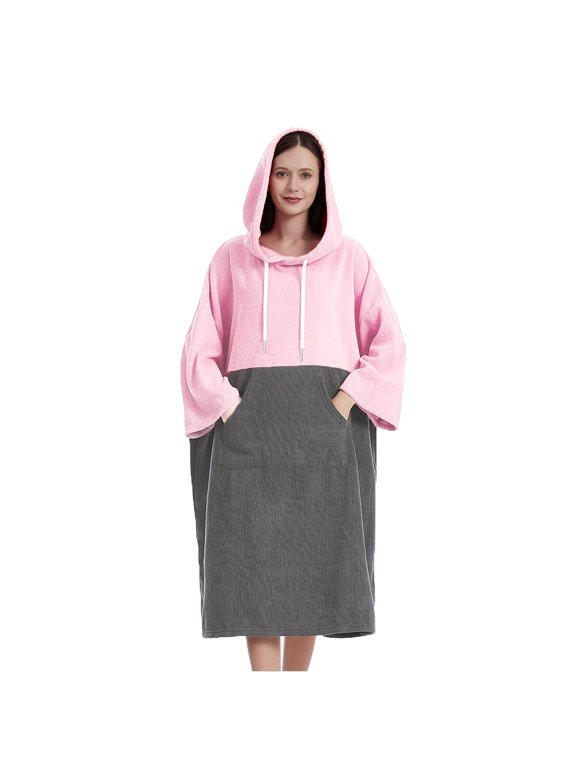 Microfiber Hooded Bathrobe and Changing Robe for Men and Women, Quick-Dry Long Poncho Towel with 3/4 Sleeves and Large Front Pocket for Beach, Pool, Swimming and Surfing