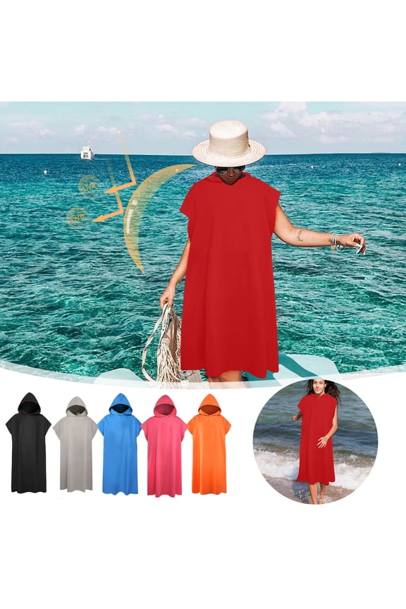 Microfiber Hooded Changing Robe Towel for Surfing & Swimming, Quick Dry Absorbent Beach Bathrobe for Wetsuit Changing, Unisex One Size