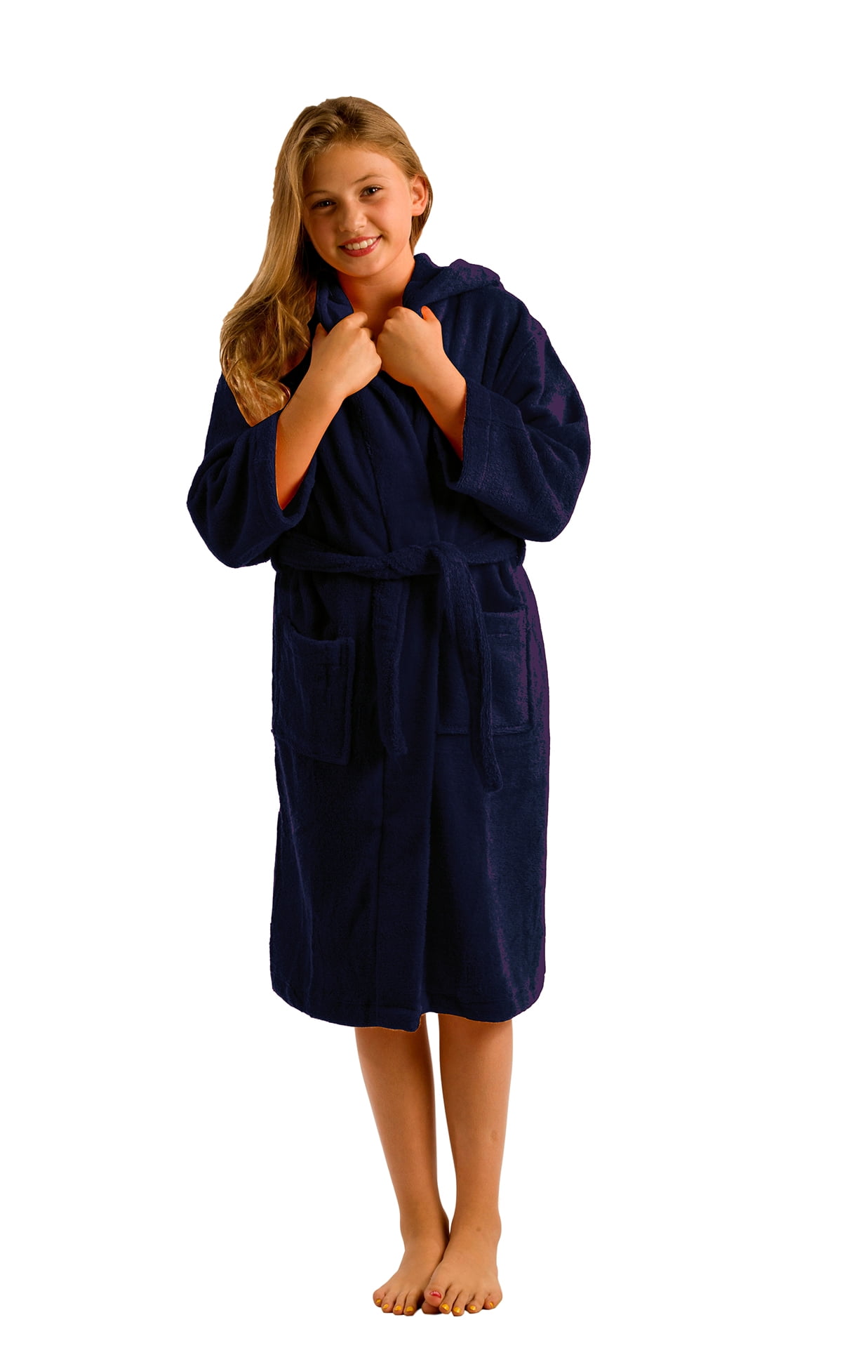 Microfiber Hooded Robe, Teenager Teen, Petites, XLARGE, NAVY Color