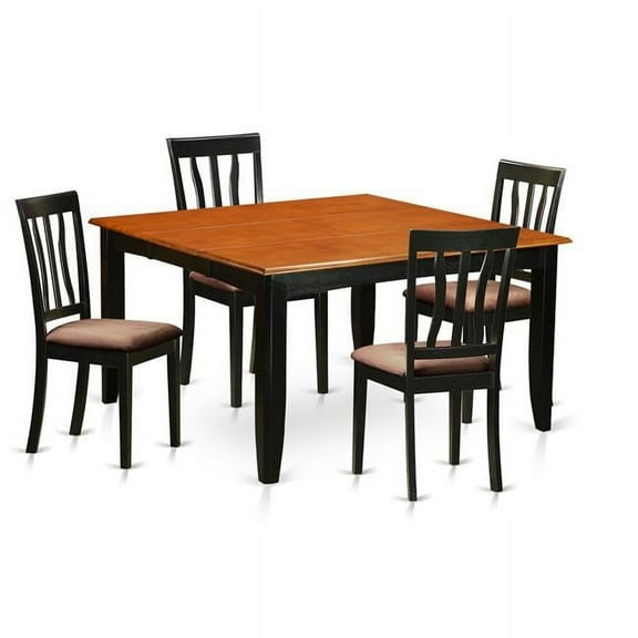 Microfiber Kitchen Table Set - Dining Table & 4 Solid Wood Chairs, Black & Cherry - 5 Piece