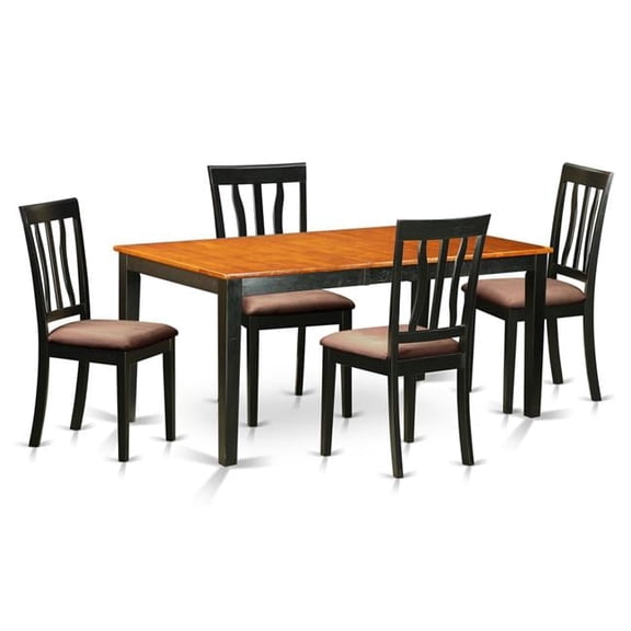 Microfiber Kitchen Table Set - Dining Table & 4 Wooden Chair, Black & Cherry - 5 Piece