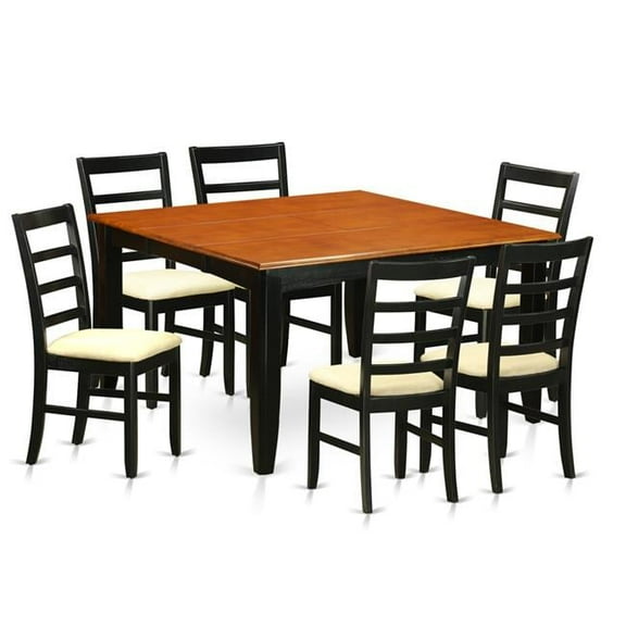 Microfiber Kitchen Table Set - Dining Table & 6 Solid Wood Chairs, Black & Cherry - 7 Piece