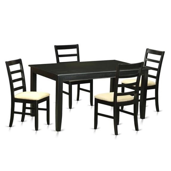 Microfiber Kitchen Table Set with 4 Dining Room Table & 4 Chairs - Black - 5 Piece