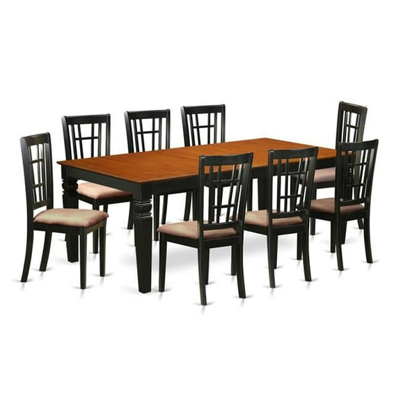 Microfiber Kitchen Table Set with One Logan Dining Table & Eight Chairs, Black & Cherry - 9 Piece