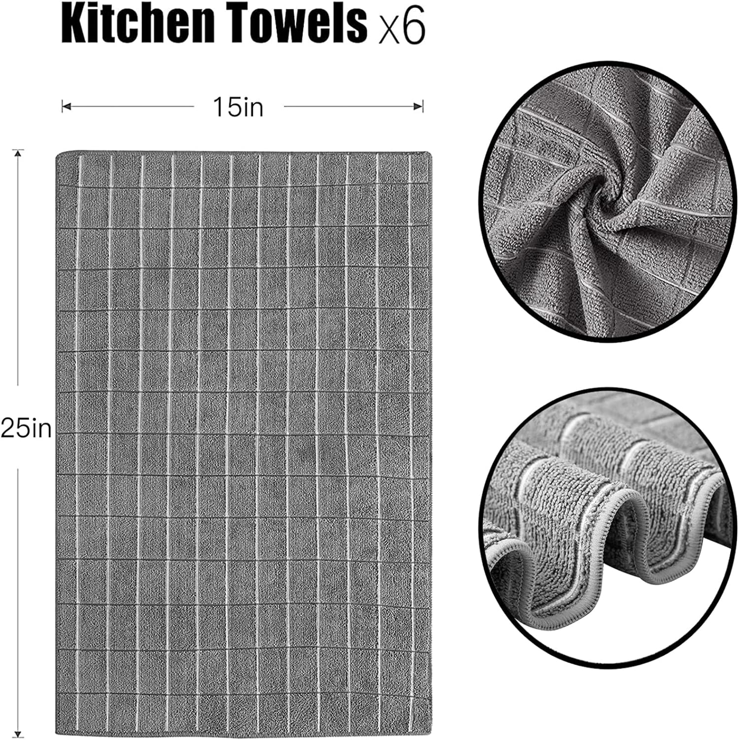 Microfiber Kitchen Towels, Extra Soft Absorbent LintFree Dish Towels, Plai