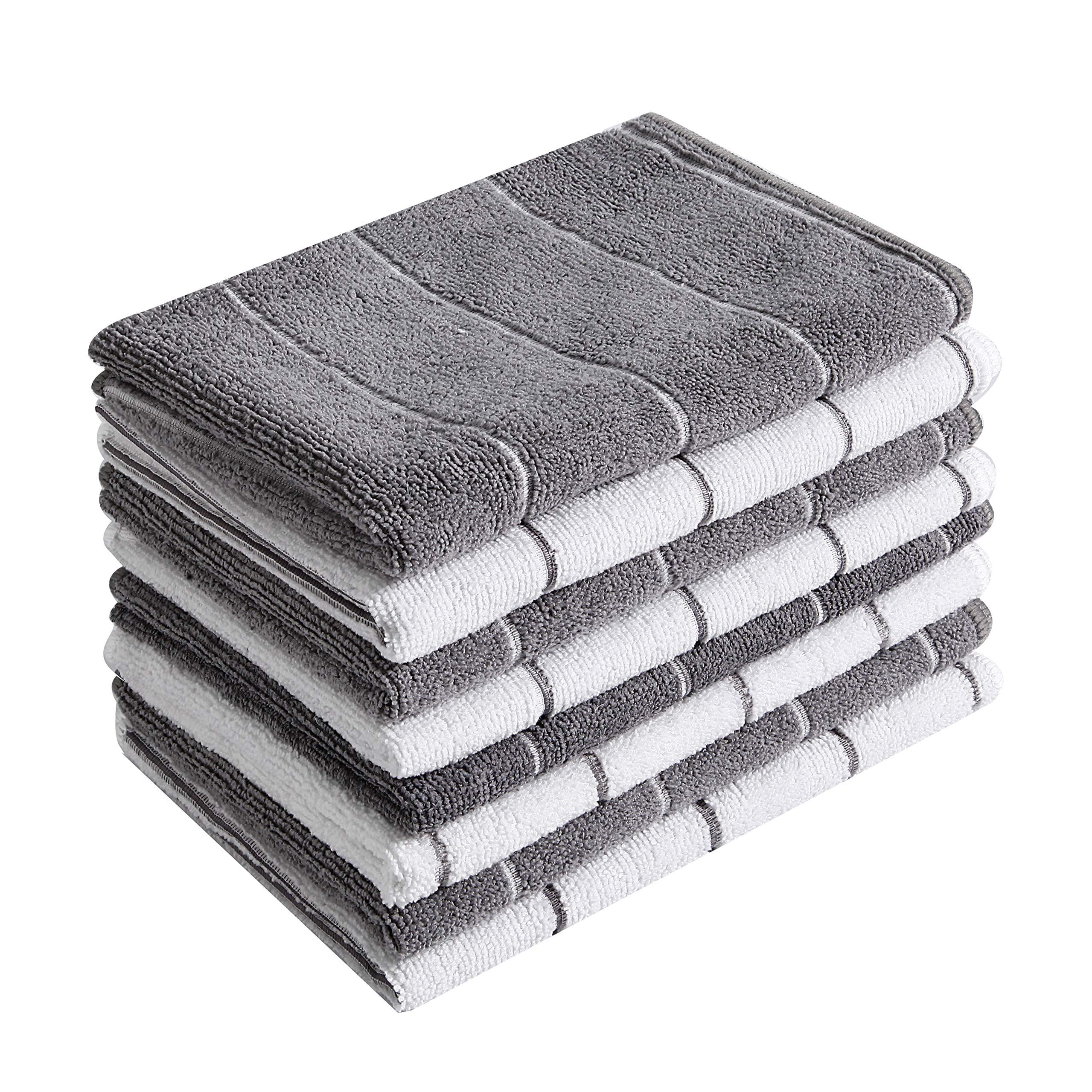 Gray and White Striped Microfiber Kitchen Towel Set, 26 x 18 Inch, 8 Pack