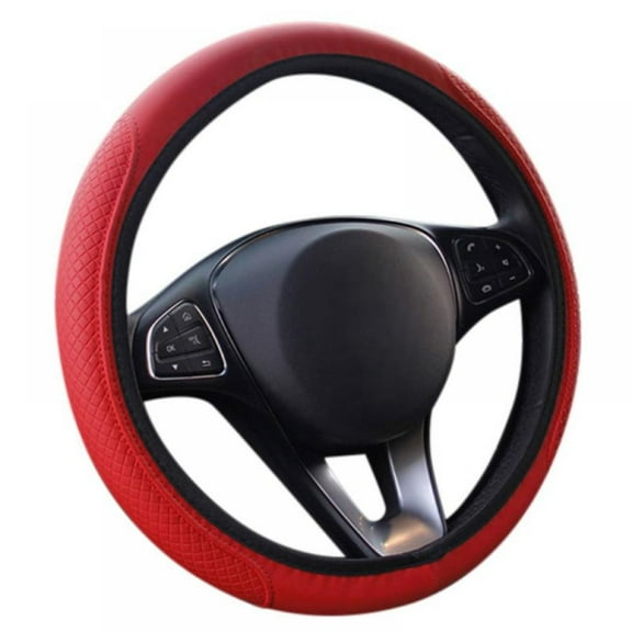 Microfiber Leather Auto Car Steering Wheel Cover,Universal Fit 15 Inch Anti-Slip Wheel Protector (Red)