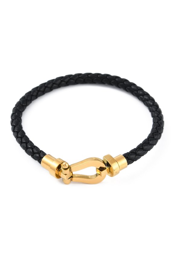 Microfiber Leather Cord Bracelets with Ion Plating(IP) 304 Stainless Steel Magnetic Clasps Golden 8-1/4 inch(21cm)