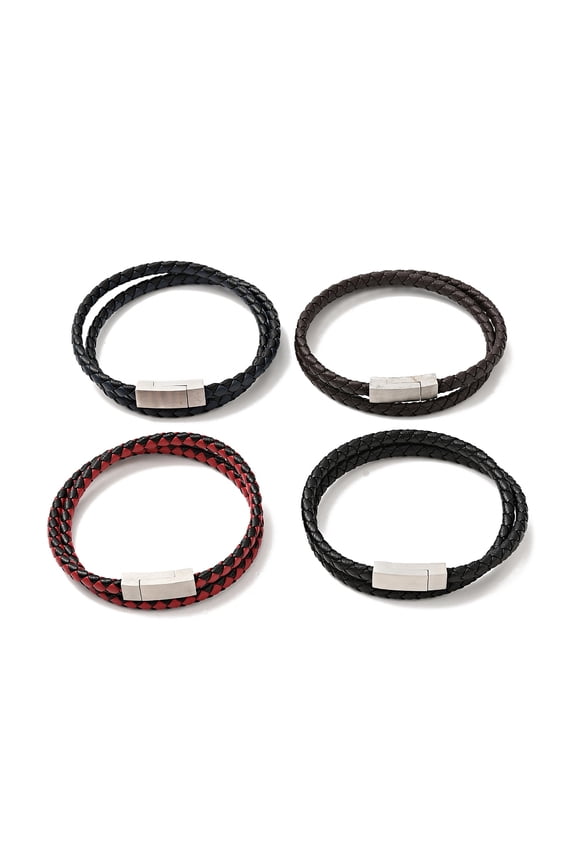 Microfiber Leather Double Loops Wrap Bracelet with 304 Stainless Steel Magnetic Clasp for Men Women Mixed Color 16-3/4 inch(42.5cm)