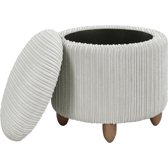 Microfiber Leather Ottoman Pouf Foot Rest Solid Wood Frame Round Footstool Modern Floor Foot Stool Pouf Bedroom Padded Seat for Living Room, 28x30cm, Blue