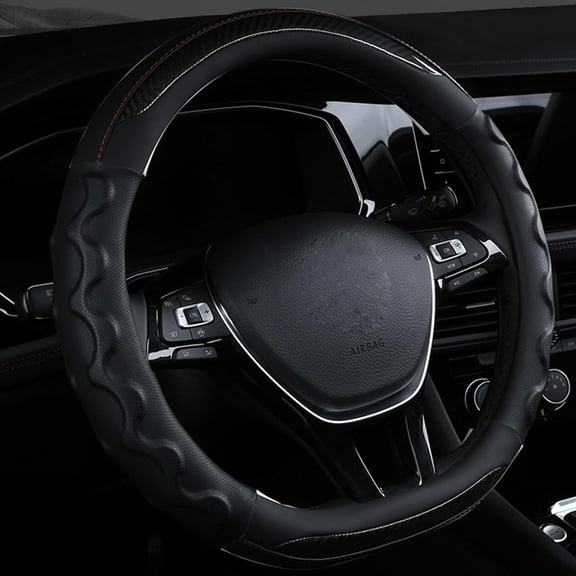 Microfiber Leather Steering Wheel Cover Non-Slip Car Wheel Cover Protector Breathable Microfiber Leather Universal Fit for Most Cars, Black, D Shaped