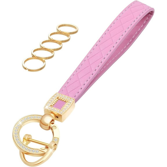 Microfiber Leather Wristlet Keychain,Wrist Keychain Car Key Chain with 5 Key Ring and Anti-Lost D Ring