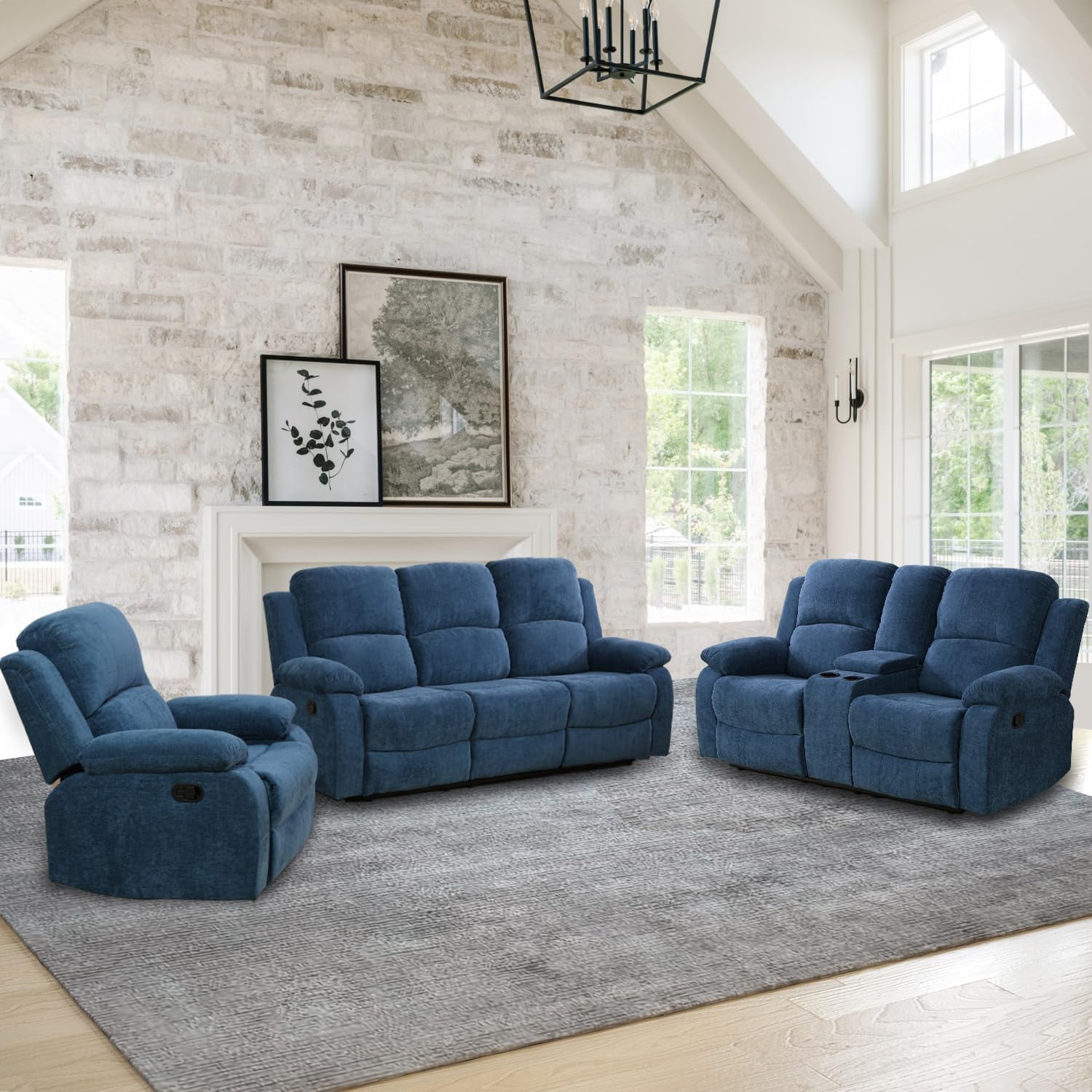 Microfiber Living Room Furniture Set Reclining Sofa Set Loveseat ...