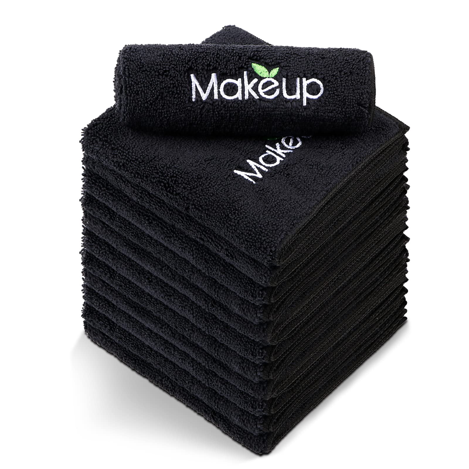 Microfiber Makeup Remover Cloths - Super Soft, Quick Dry Face Towels for Cleansing, 13 x 13 Inch, 6 Count, Black