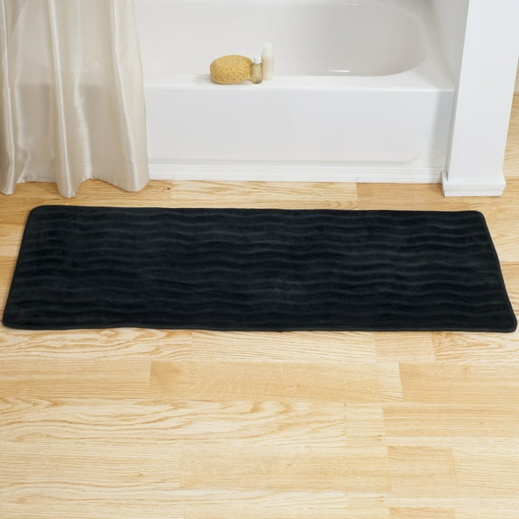 Microfiber Memory Foam Bathmat  Oversized Padded Nonslip Accent Rug for Bathroom, Kitchen, Laundry Room, Wave Pattern by Somerset Home (Black)