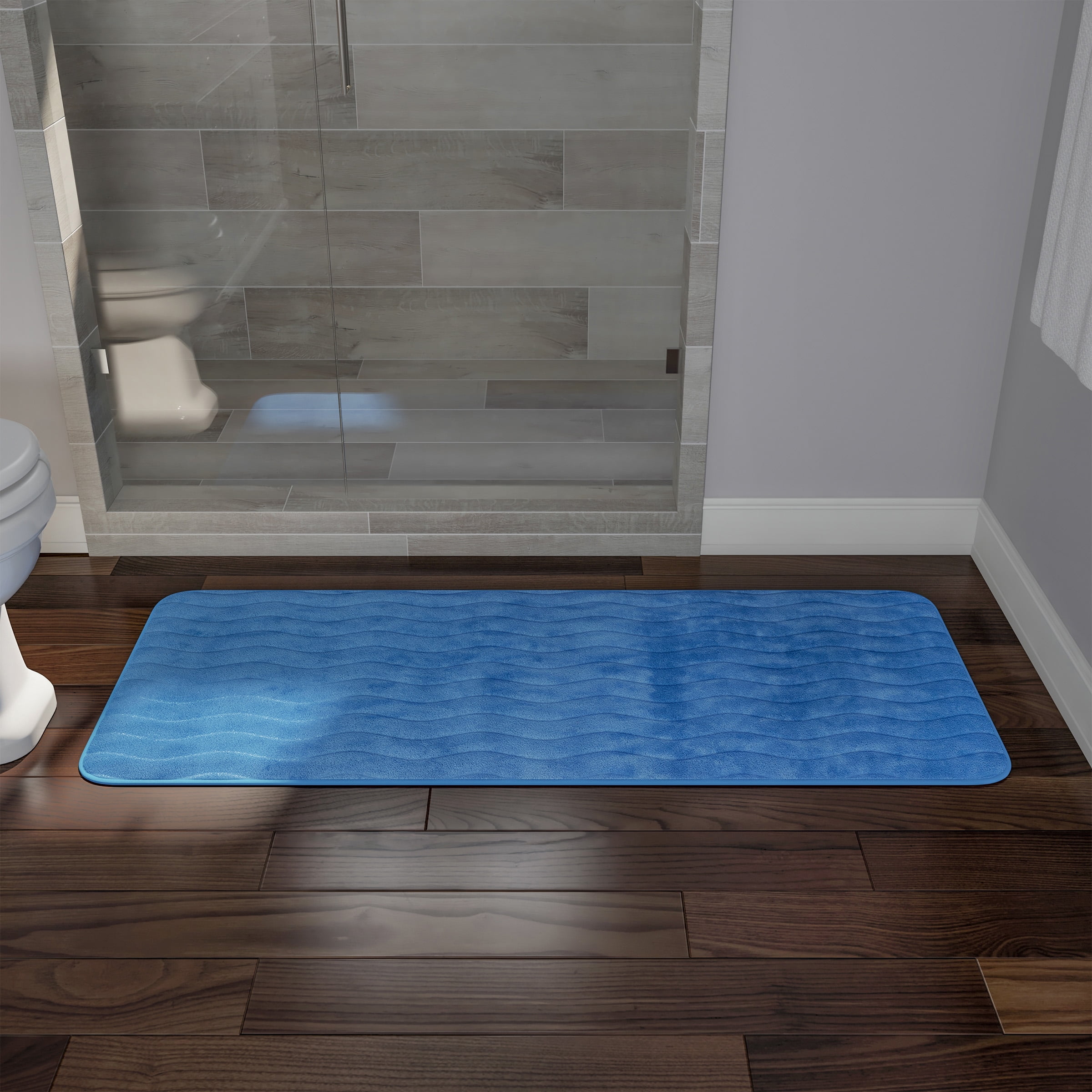 Somerset Home Memory Foam Extra Long Bath Mat, Blue