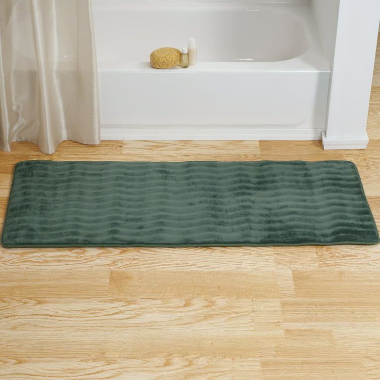 Microfiber Memory Foam Bathmat – Oversized Padded Nonslip Accent Rug for  Bathroom, Kitchen, Laundry Room, Wave Pattern by Somerset Home (Green)