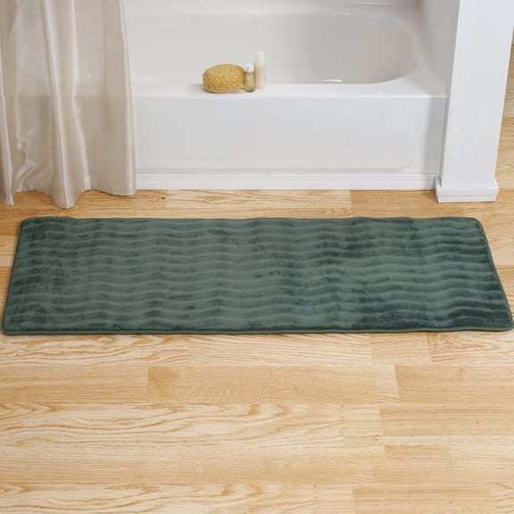 Lavish Home 59x24 Inch Memory Foam Bath Mat - Soft and Absorbent Bathroom Rug Runner (Green)
