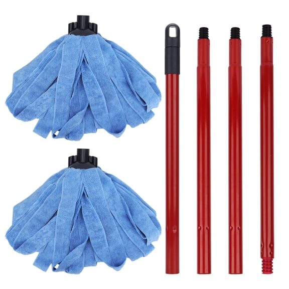 Microfiber Mop Cloth Heads Replacements: One Mop Handle with Two Blue Microfiber Cloth Heads Compatible with All Standard US Threading Pole