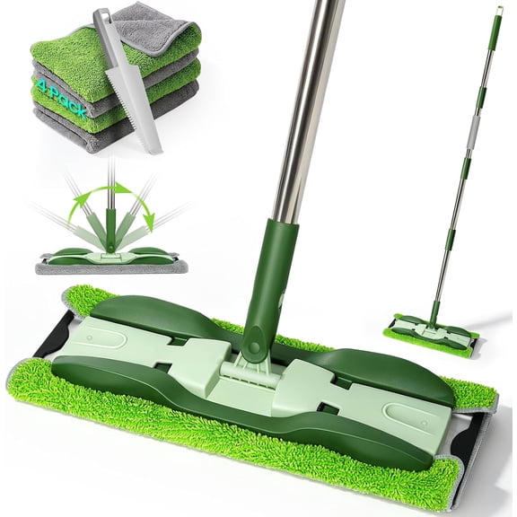Microfiber Mop - Flat Floor Mops Wet Dry Dust Mop with 4 Washable Pads | Hardwood Floor Mop with 52.4'' Stainless Steel Handle for Hardwood Laminate Tile Floor Cleaning