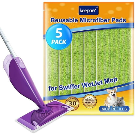 Microfiber Mop Pads Replacement for Swiffer Wet Jet, Wet&Dry Reusable Mop Pad 5 Packs