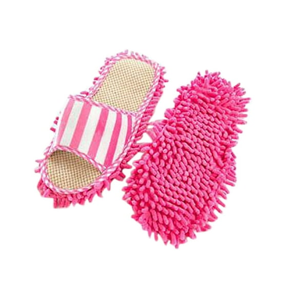 Microfiber Mop Slippers Floor Cleaning Chenille Mopping Shoes Coffee and Purple Stripes Mop Slippers Detachable Dusting Slippers Women Men for Bathroom Kitchen Office
