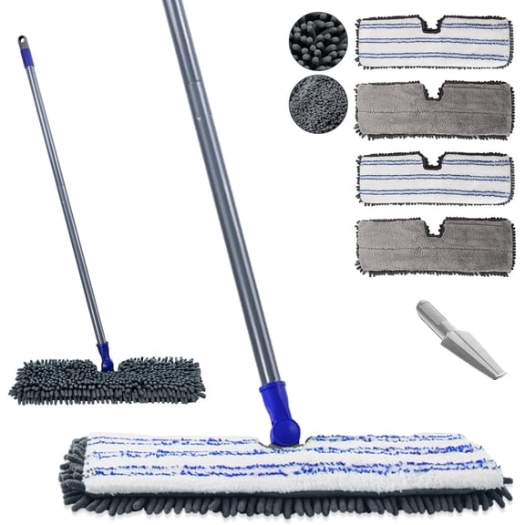 Microfiber Mops for Floor Cleaning,Dust Mop with 4 Reusable Pads,Flat Flip Mops for Wet & Dry Use,Professional Microfiber Mop for Hardwood, Laminate,Tile Floor Cleaning-1 Scraper